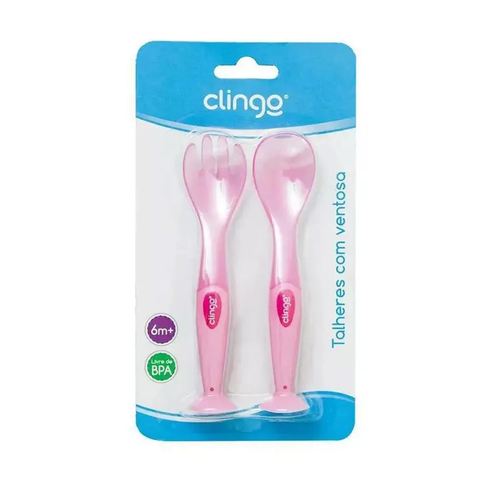 Colher E Garfo Com Ventosa Rosa 2Und Clingo