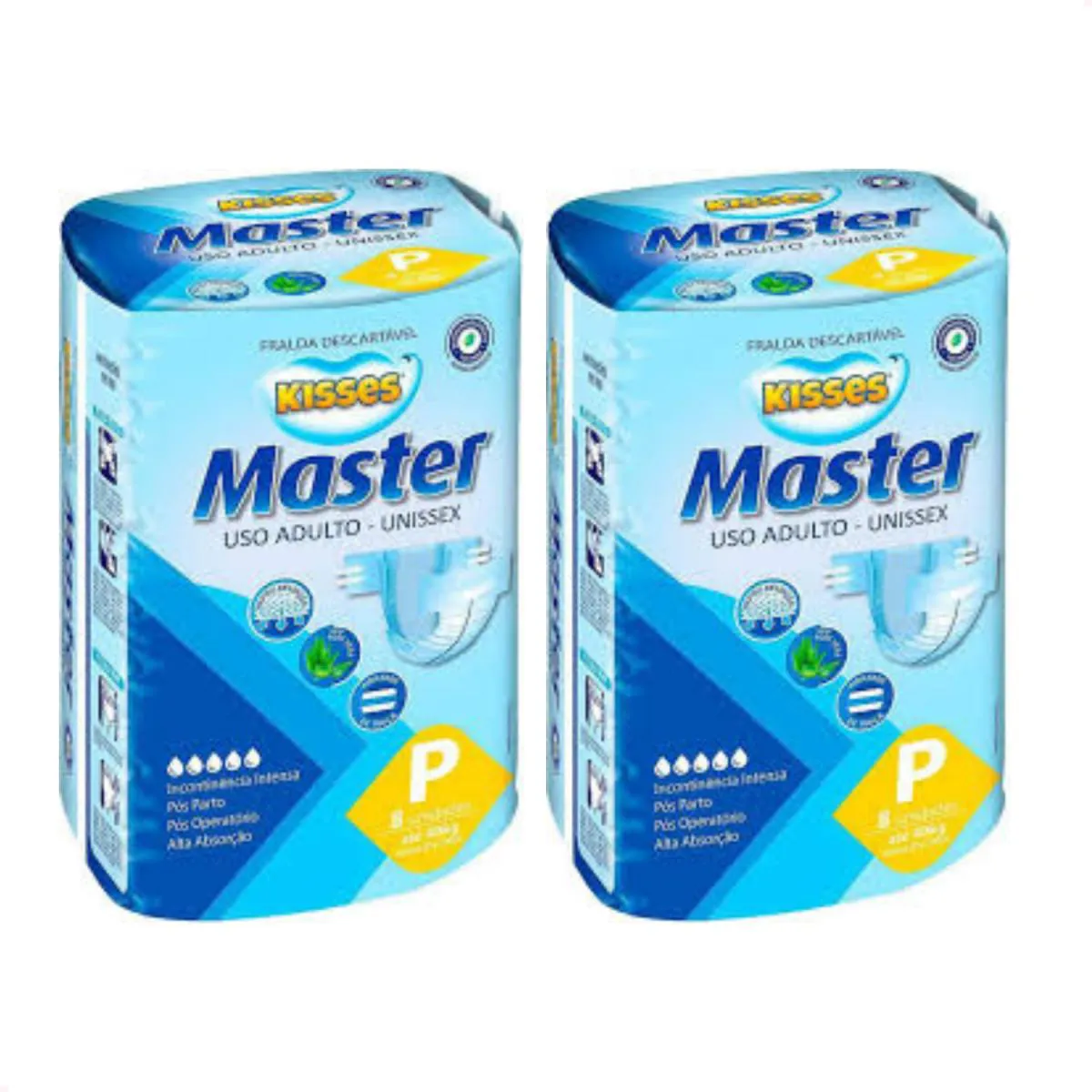 Kit 2 Fralda Geriatri Kisses Master Adul Alta Absorção Tam P