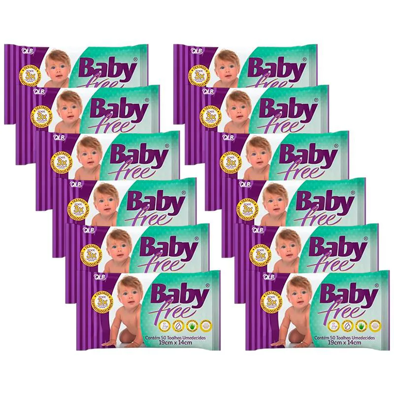 Kit 12 Toalhas Baby Free C/50 Toalhas Umed. - Qualybless