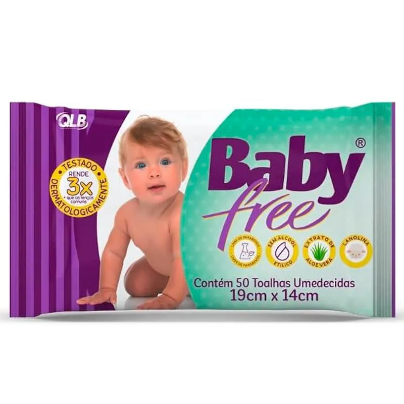 Toalhas Baby Free com 50 Toalhas Umedecidas - Qualybless