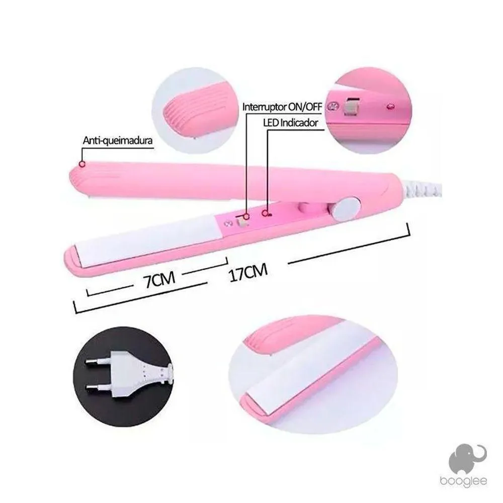 Mini Chapinha Portátil Prancha de Bolsa Viagem Bivolt - Rosa