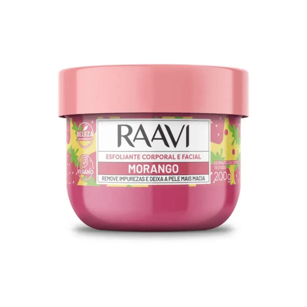 Creme Esfoliante Corporal e Facial Raavi Morango 200g