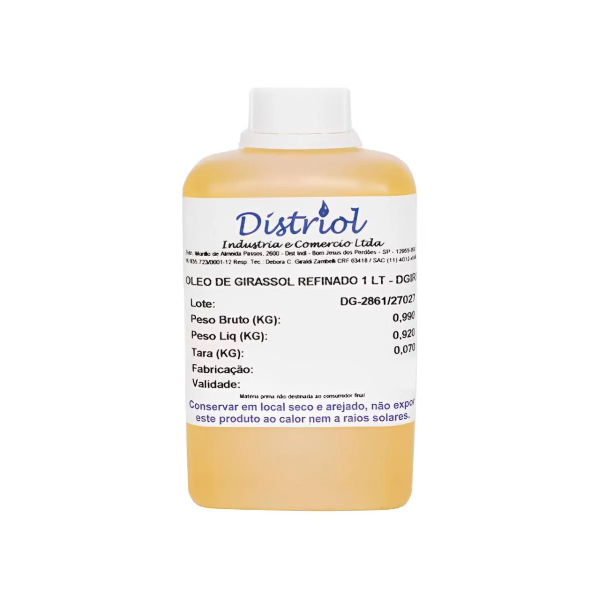 Óleo Vegetal 100% Natural Distrol Girassol 1L