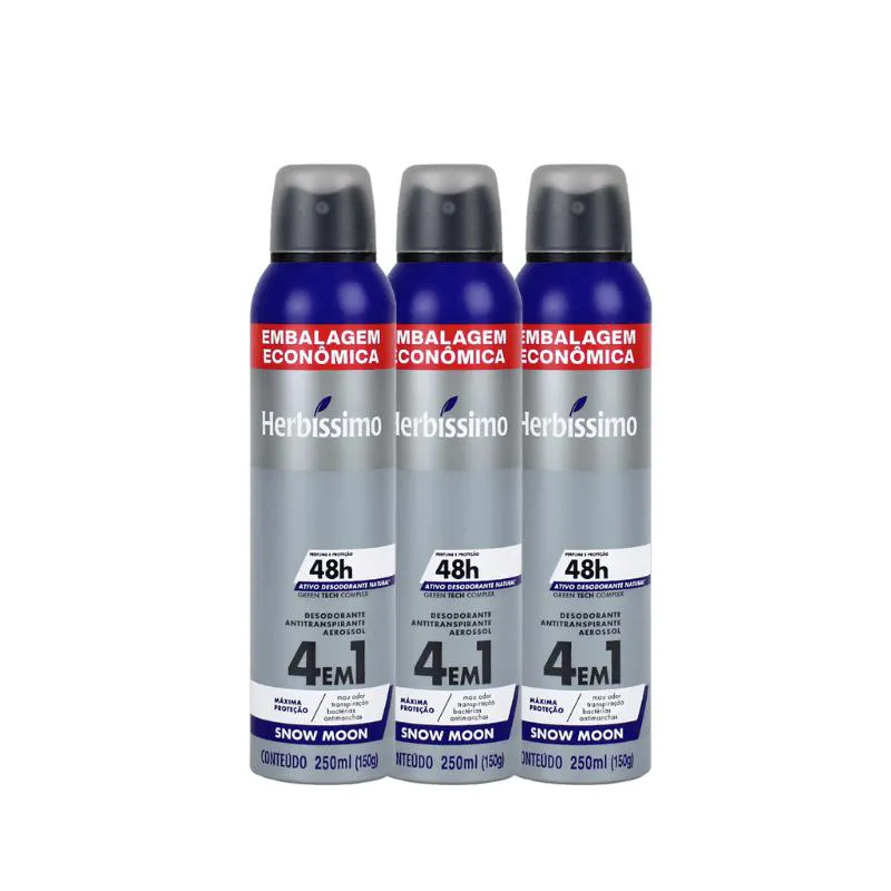 Kit Desodorante Aerosol Antitranspirante Herbíssimo Snow Moon 250Ml -3 Unidades