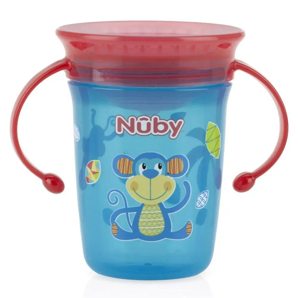 Copo 360º com Alça 240Ml +6M Azul Macaco Nuby