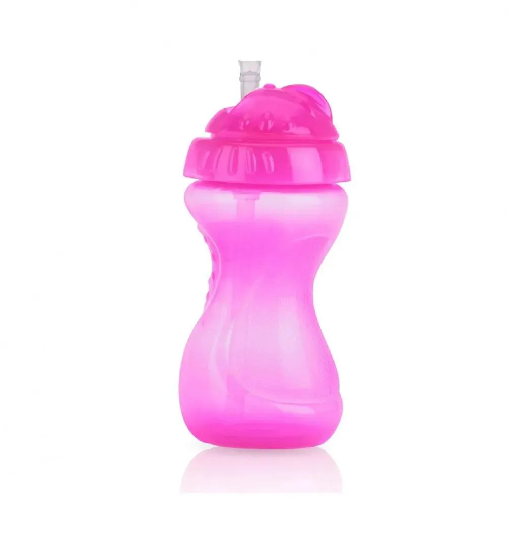 Copo Tampa Giratória Canudo 300Ml +12M Rosa Nuby