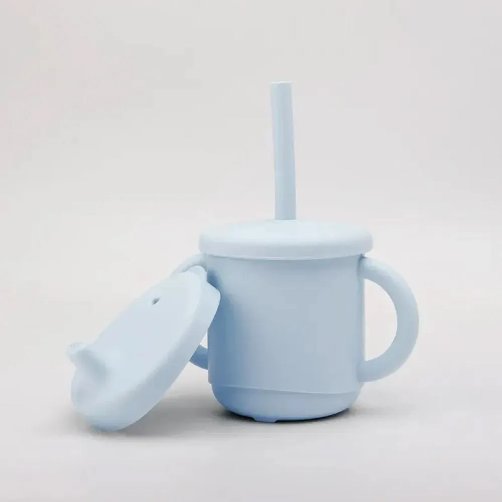 Copo de Silicone Canudo e Bico 200Ml +12M Azul Petit Piá