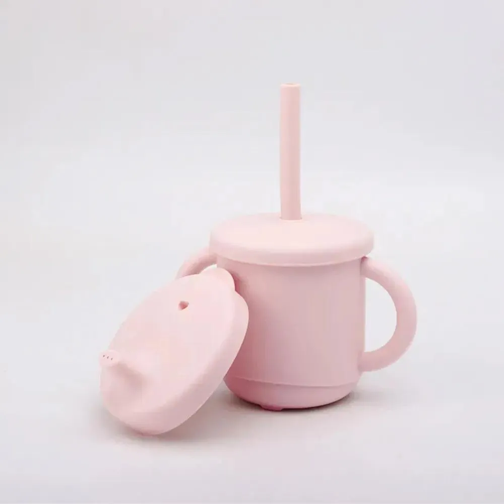 Copo de Silicone Canudo e Bico 200Ml +12M Rosa Petit Piá