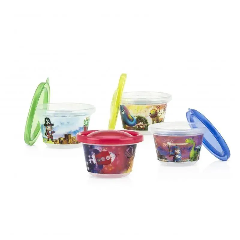 Kit 4 Potes Decorados 120Ml +6M Azul Nuby