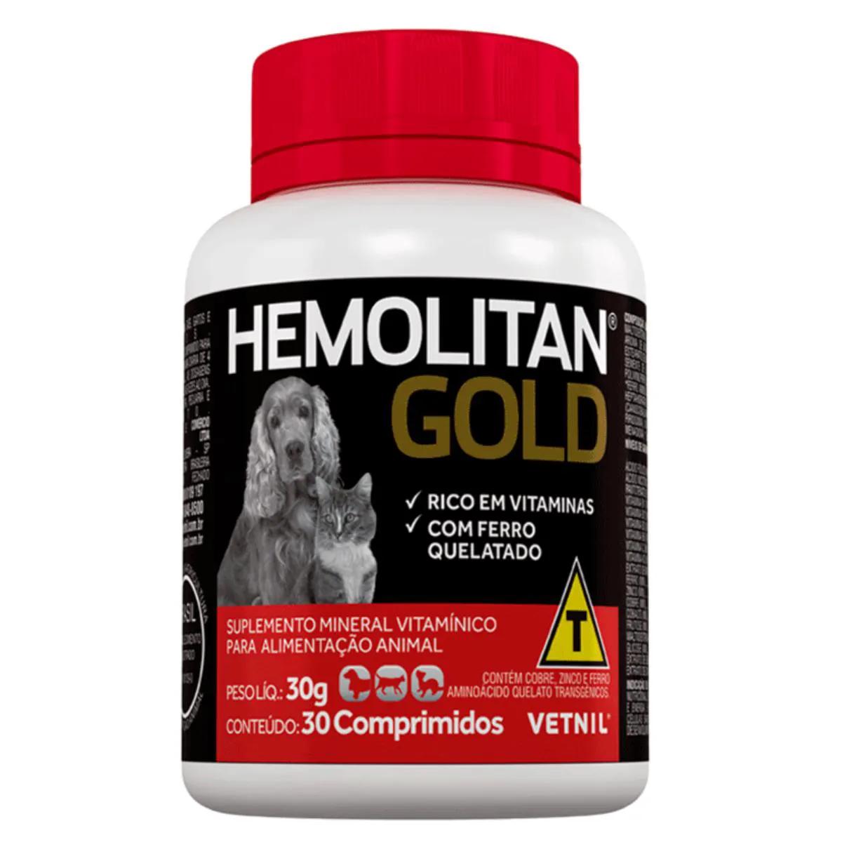 Suplemento Vitamínico Vetnil Hemolitan Gold para Cachorros e Gatos 30 Comprimidos