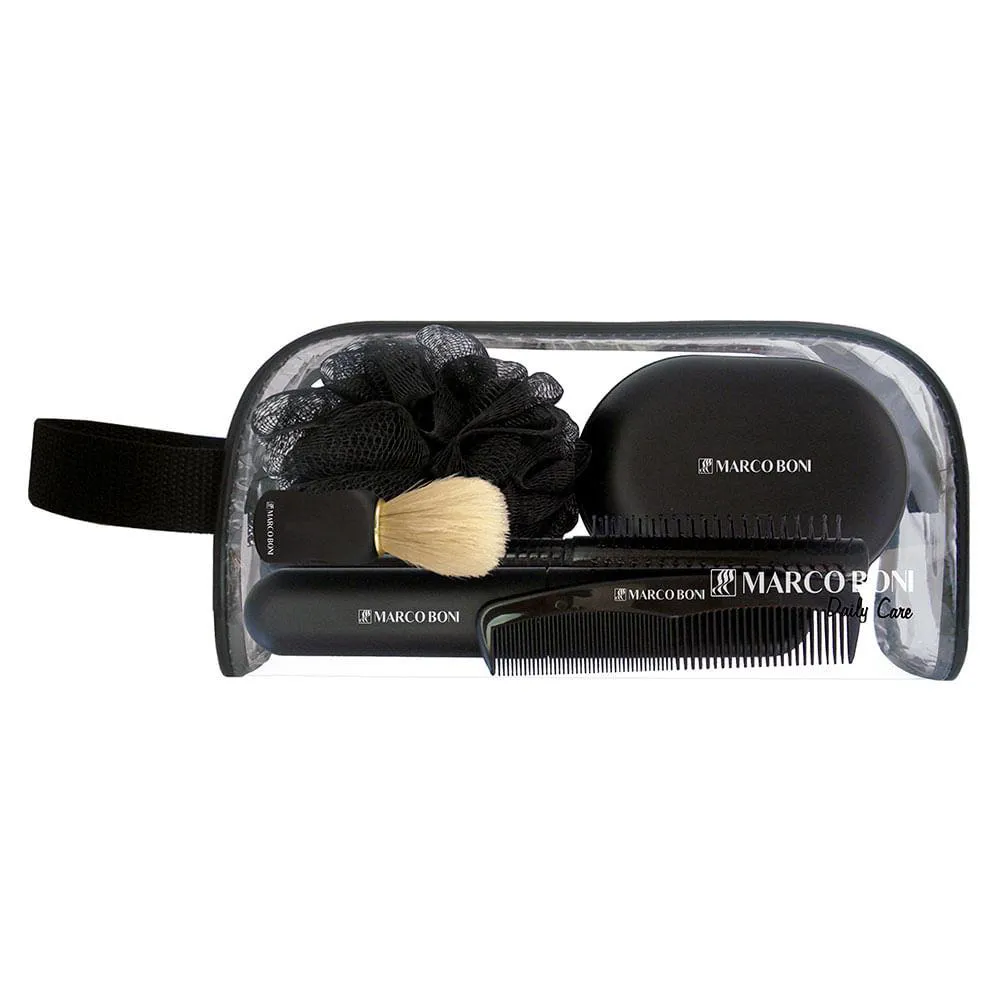 Marco Boni Necessaire Masculina Kit – Necessaire + Escova + Pente + Pincel + Porta Escova + Saboneteira + Esponja de Banho