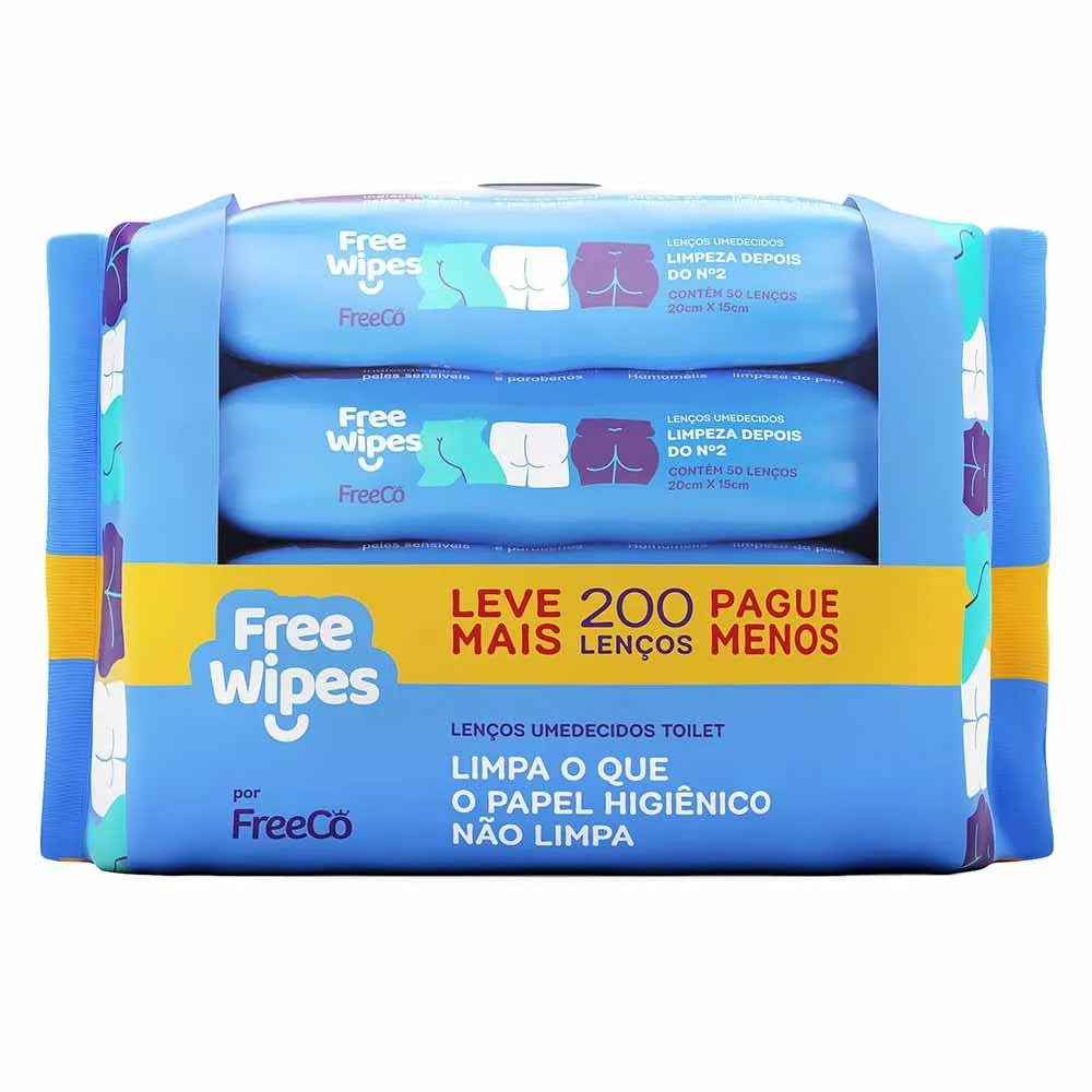 Free Wipes Lenços Umedecidos Toilet Kit com 4 Unidades