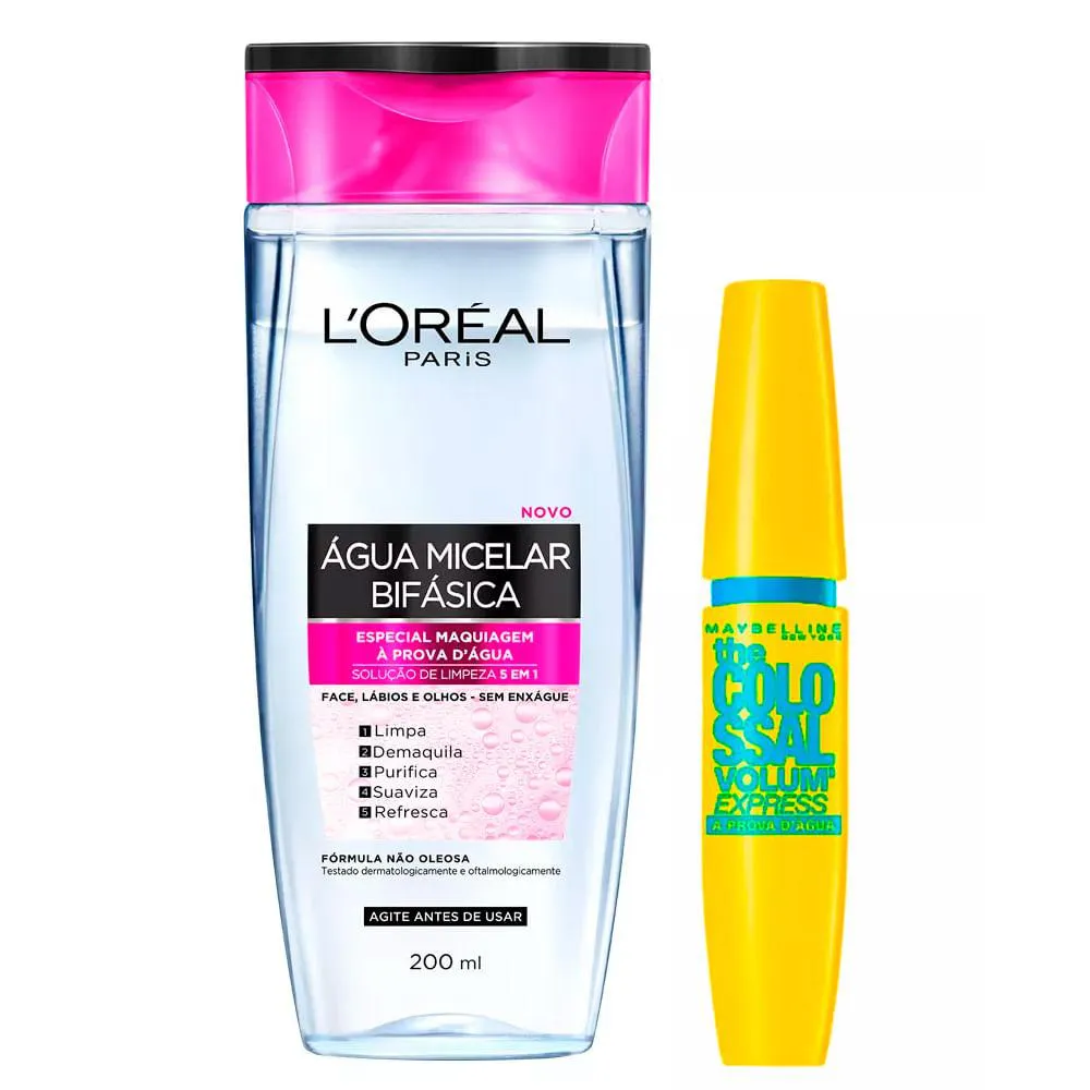 Maybelline Kit - Água Micelar Bifásica + Máscara de Cílios The Colossal Volum' Express Waterproof