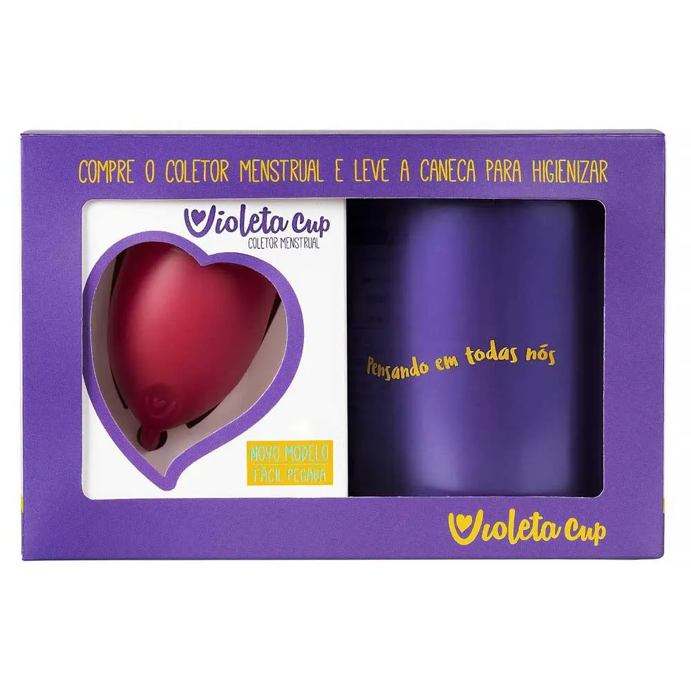 Kit Violeta Cup - Coletor Tipo a Vermelho + Caneca Higienizador