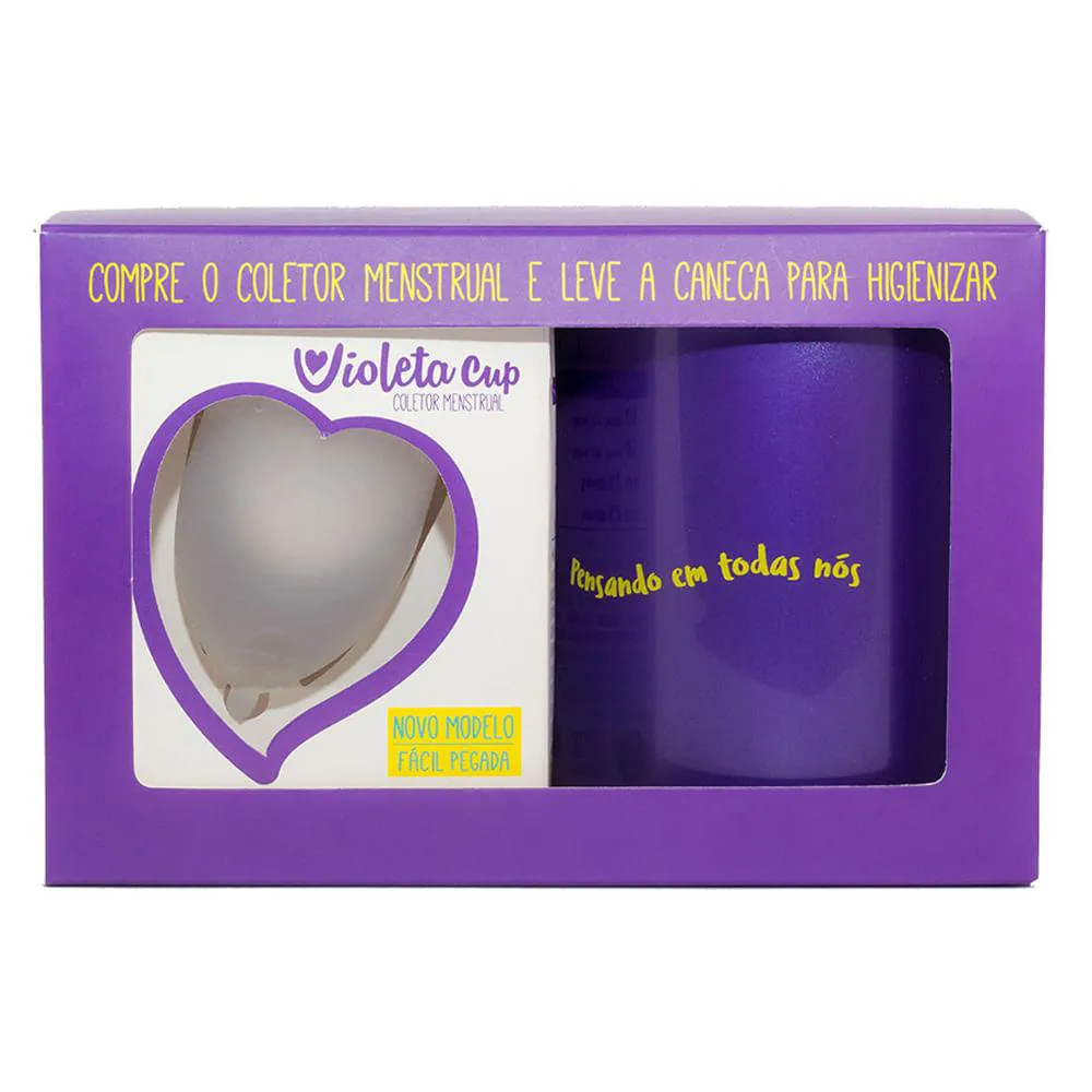 Kit Violeta Cup - Coletor Tipo a Transparente + Caneca Higienizador