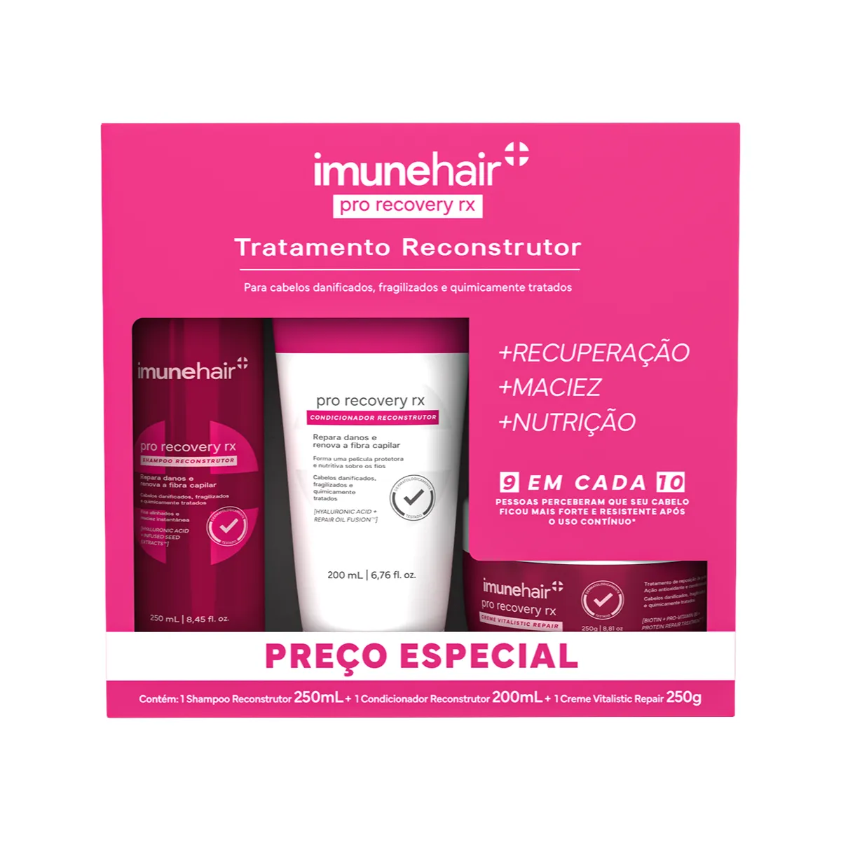 Kit ImuneHair Pack Pro Recovery RX Shampoo 250ml + Condicionador 200ml + Creme 250g