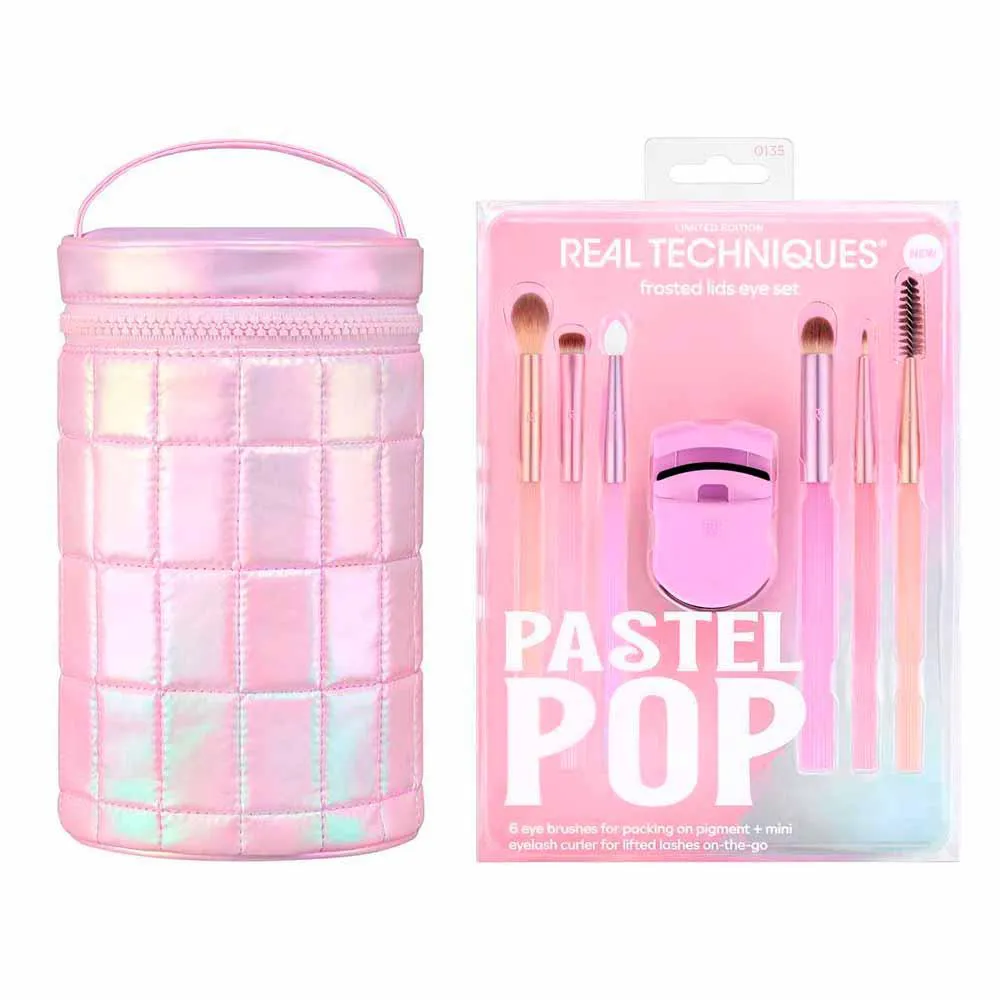 Real Techniques Pastel Pop Kit - 6 Pincéis para Olhos + 1 Mini Curvador de Cílios + Estojo para Pincéis