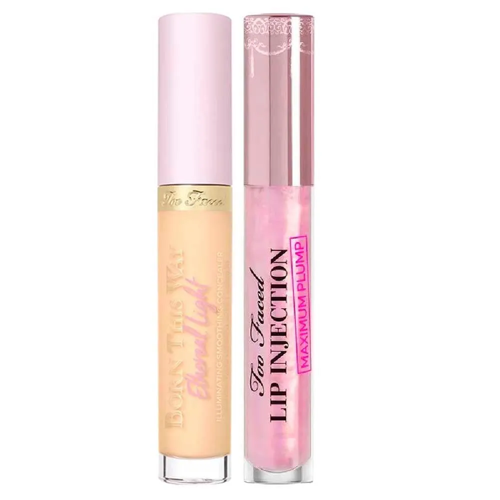 Too Faced Kit - Corretivo Líquido Born This Way Ethereal Butter Croissant + Gloss Labial Volumizador Lip Injection Maximum Plump Clear