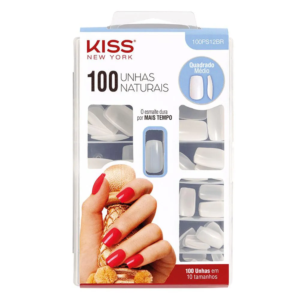 Unhas Postiças Kiss Ny - 100 Unhas Naturais Quadrado Médio