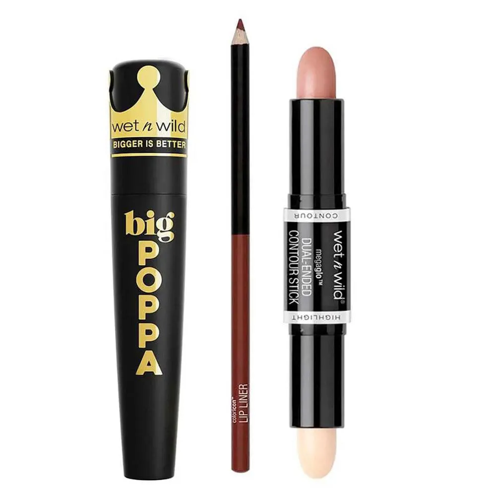 Wet N Wild Kit - Máscara de Cílios + Bastão de Contorno + Delineador Labial