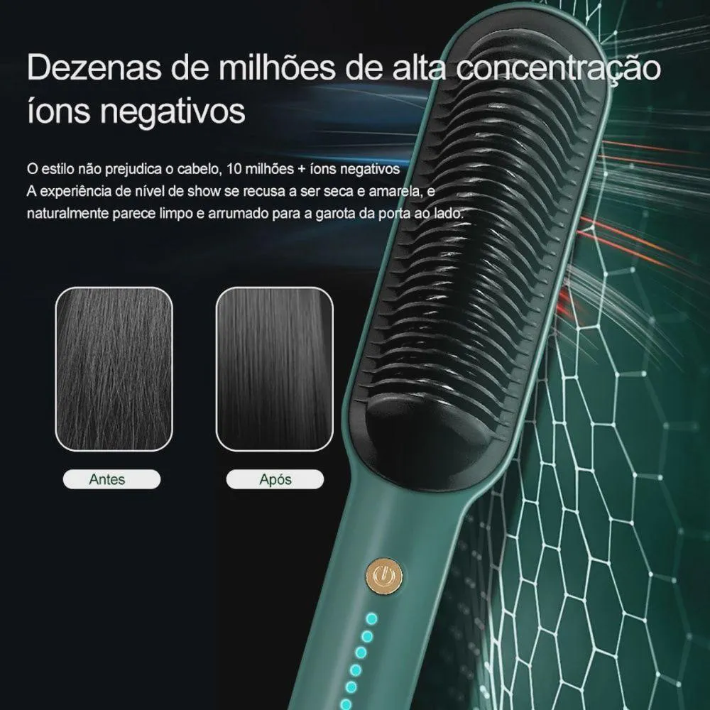 Escova de Alisamento de Cabelo Profissional 2 em 1, Penteadeira de Cerâmica Quente Verde