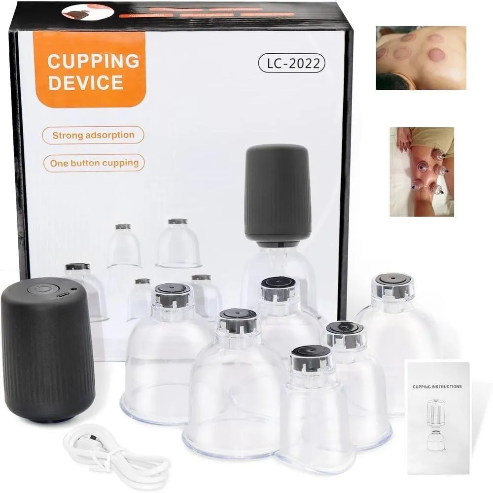Kit de Ventosaterapia Elétrica 6 Ventosas ? Sucção Recarregável com Compressa Quente - Bivolt
