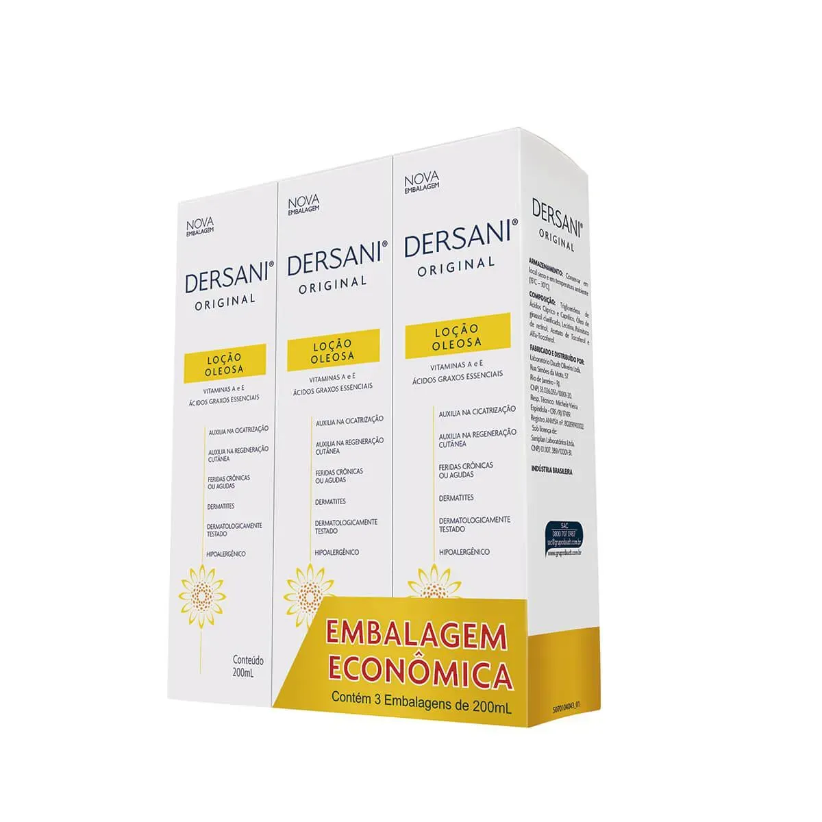 Kit Loção Hidratante e Dermoprotetora Dersani com 3 unidades de 200ml cada
