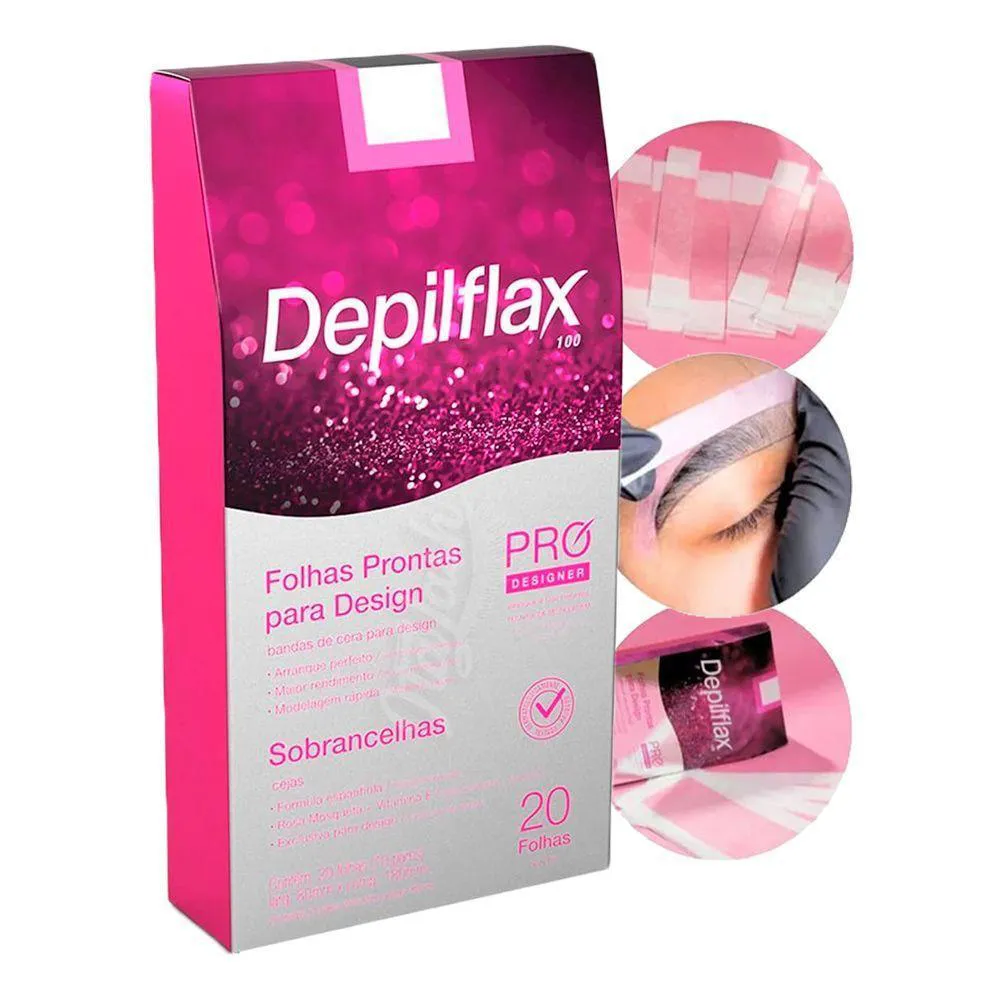 Folha de Cera Fria 20Un Prontas Depilação Facial Design Sobrancelhas Rosa Modelagem Depilflax