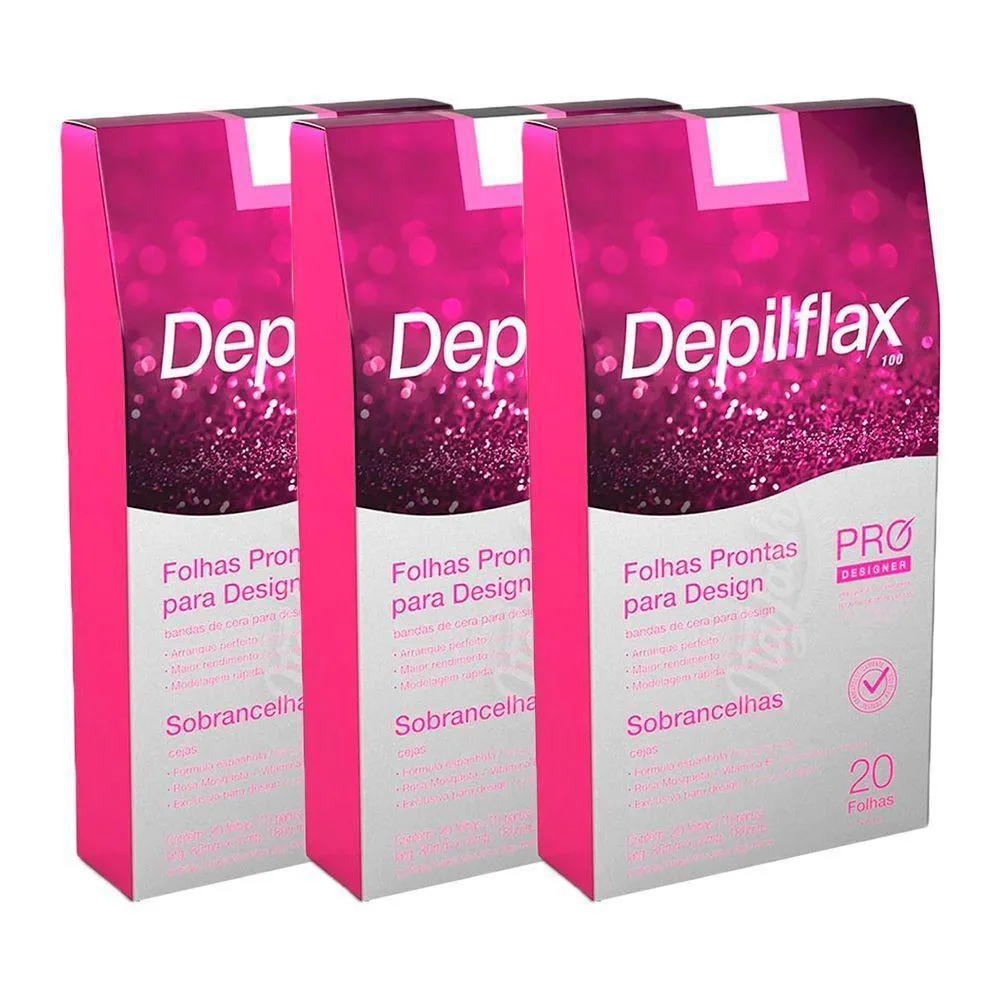 Folha de Cera Fria Kit 60Un Prontas Depilação Facial Design Sobrancelhas Rosa Modelagem Depilflax