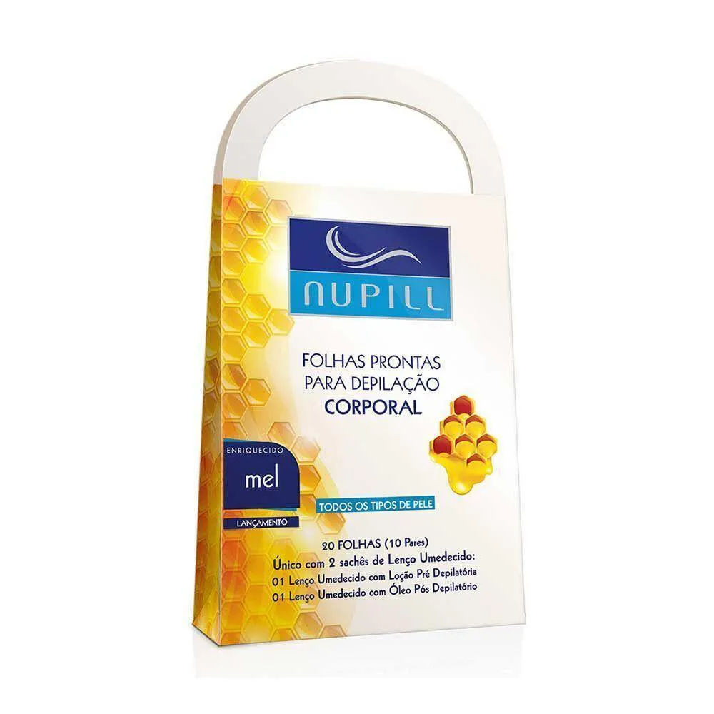 Folhas Prontas para Depilação Corporal Pernas Mel Nupill 20 Folhas