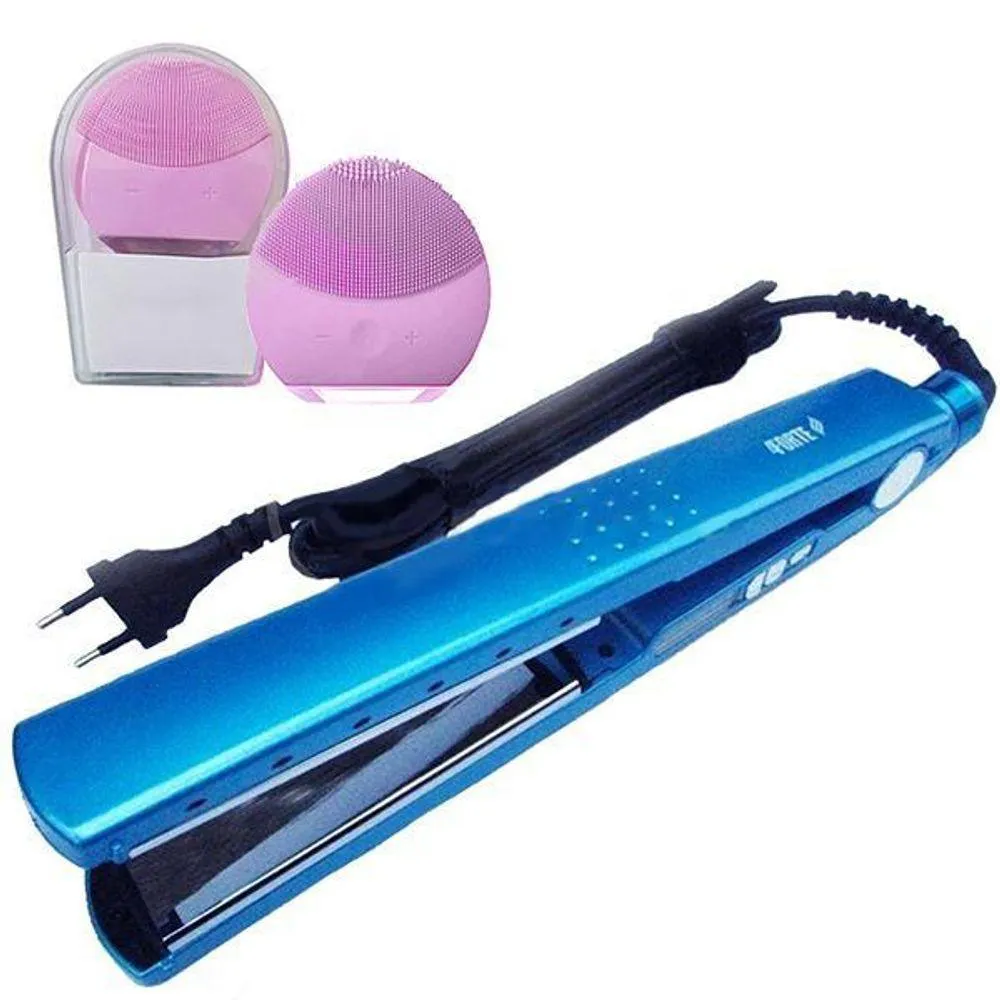 Kit 1 Prancha Nanotitanium + 1 Esponja Facial Rosa Bebê Nº11
