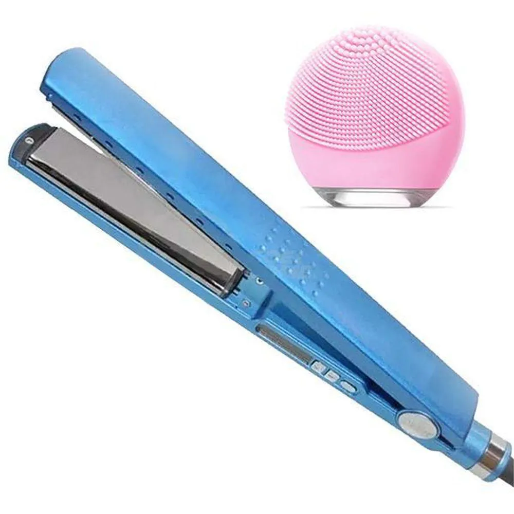 Kit 1 Prancha Nanotitanium + 1 Esponja Facial Rosa Bebê Nº16