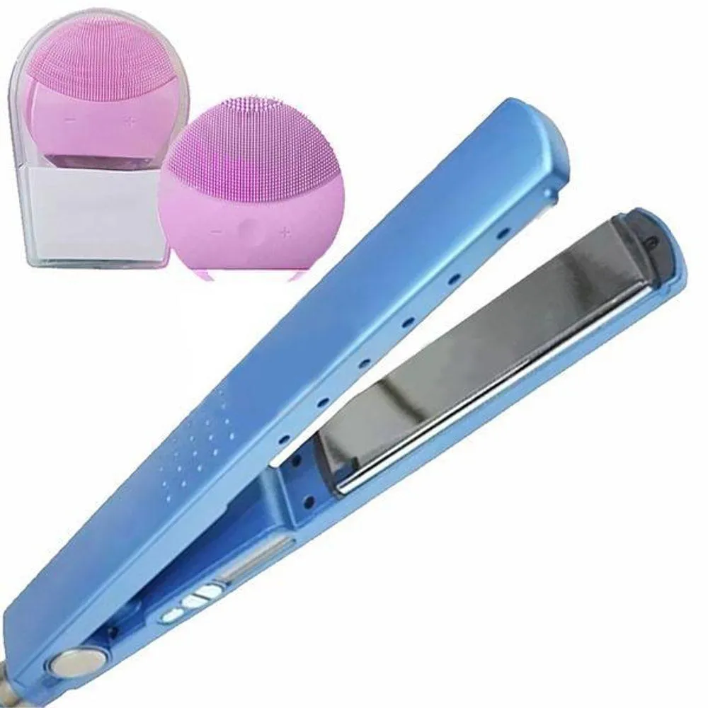 Kit 1 Prancha Nanotitanium + 1 Esponja Facial Rosa Bebê Nº17