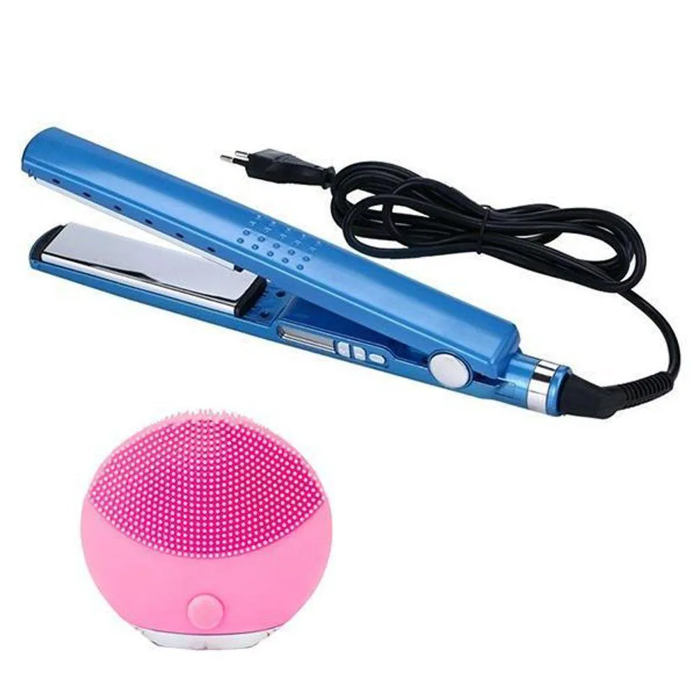 Kit 1 Prancha Nanotitanium + 1 Esponja Facial Rosa Bebê Nº33