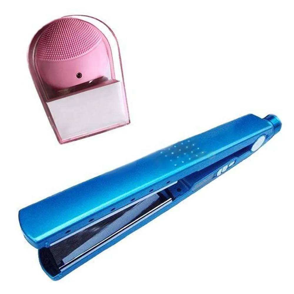 Kit 1 Prancha Nanotitanium + 1 Esponja Facial Rosa Bebê Nº26