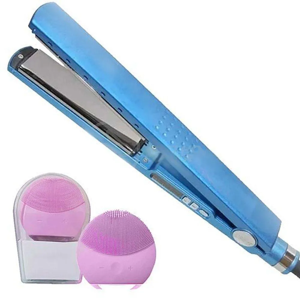 Kit 1 Prancha Nanotitanium + 1 Esponja Facial Rosa Bebê Nº7