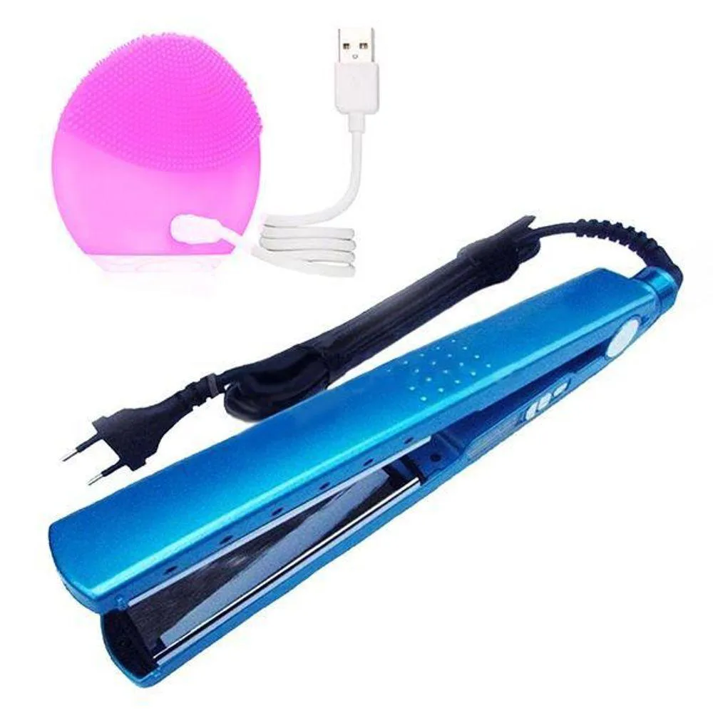 Kit 1 Prancha Nanotitanium + 1 Esponja Facial Rosa Bebê Nº9