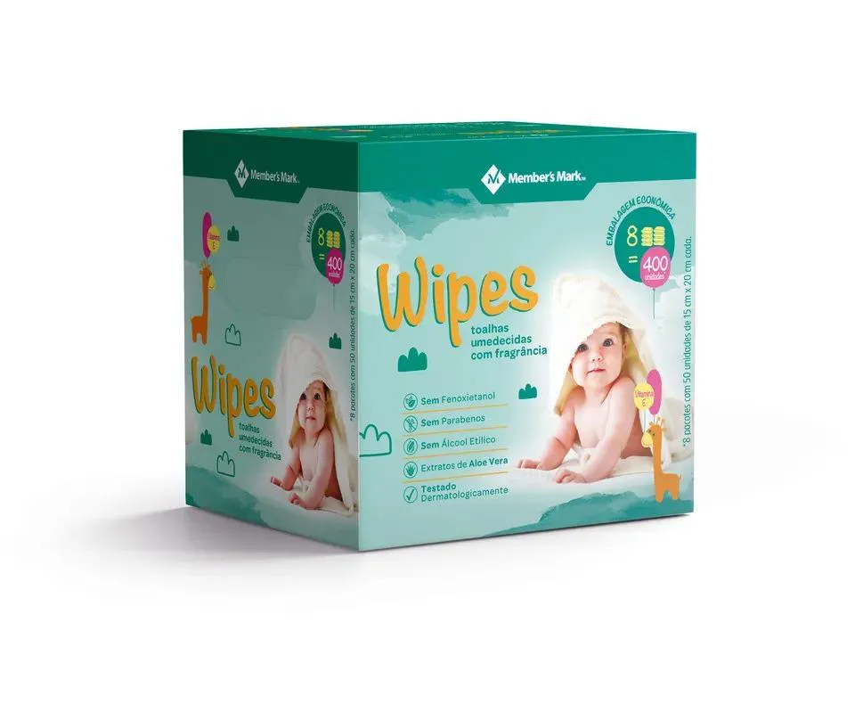 Toalhas Umedecidas Wipes com Fragrância Embalagem C/ 400 Un