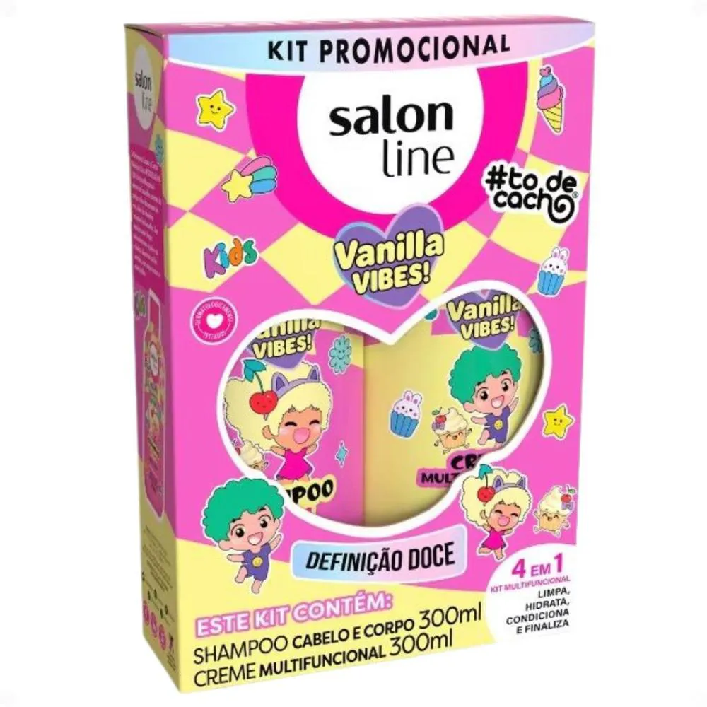 Kit Salon Line Kids Vanilla Vibes! #todecacho: Shampoo Cabelo e Corpo e Creme Multifuncional 300ml