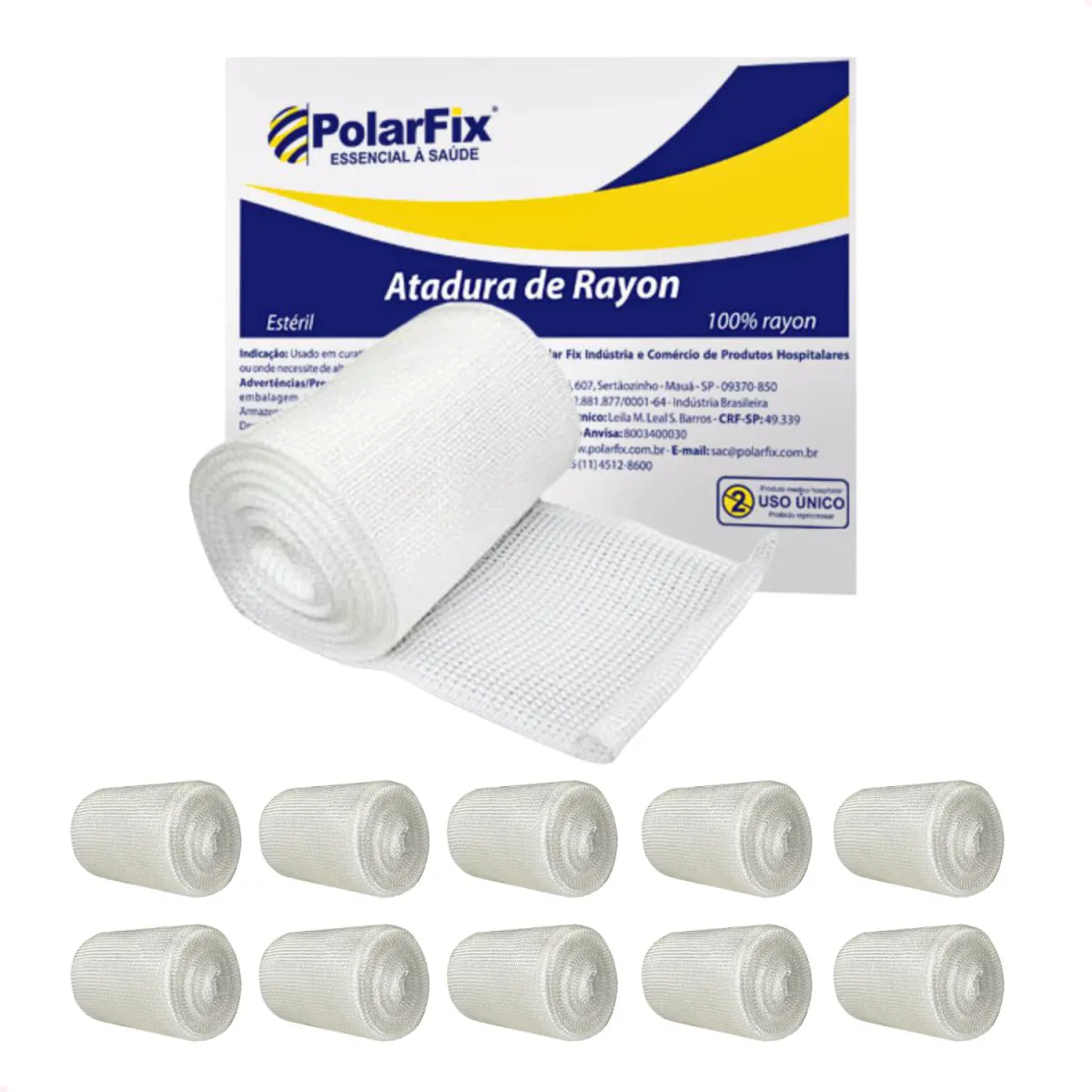 Kit 10 - Atadura de Rayon N Estéril Polarfix 7,5Cmx5M