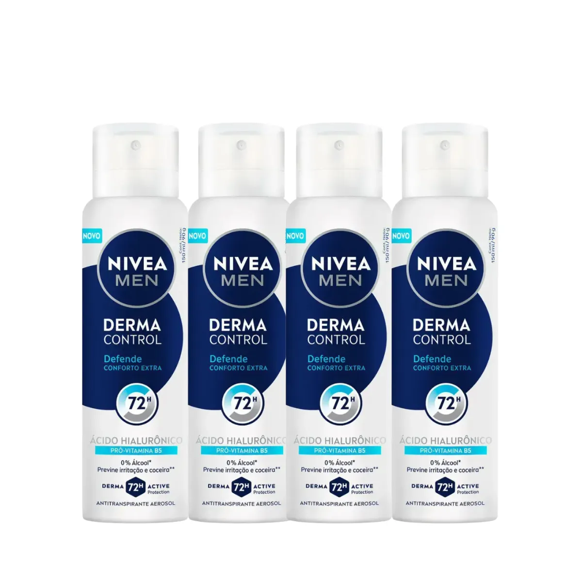 Kit Desodorante Antitranspirante Aerossol Nivea Men Derma Control Defende Masculino 72h 150ml 4 unidades