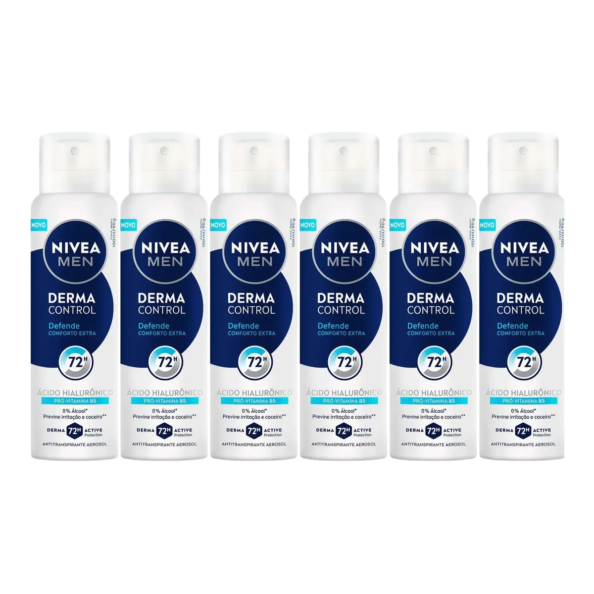 Kit Desodorante Antitranspirante Aerossol Nivea Men Derma Control Defende Masculino 72h 150ml 6 unidades