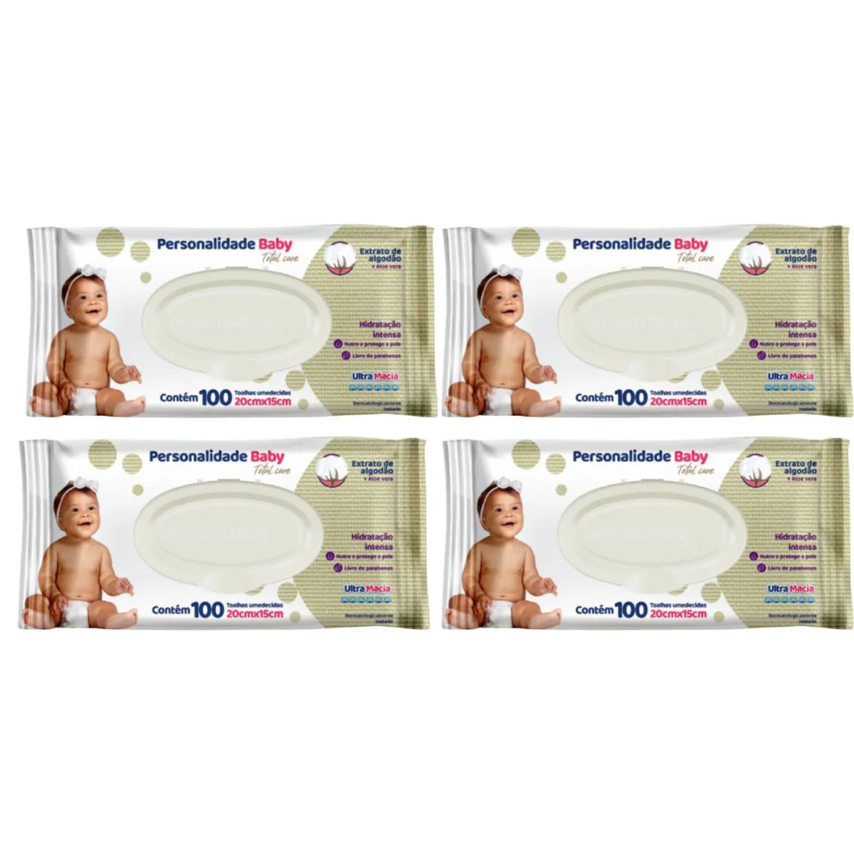 Kit C4 Lenço Umedecido Total Care C100 - Personalidade Baby