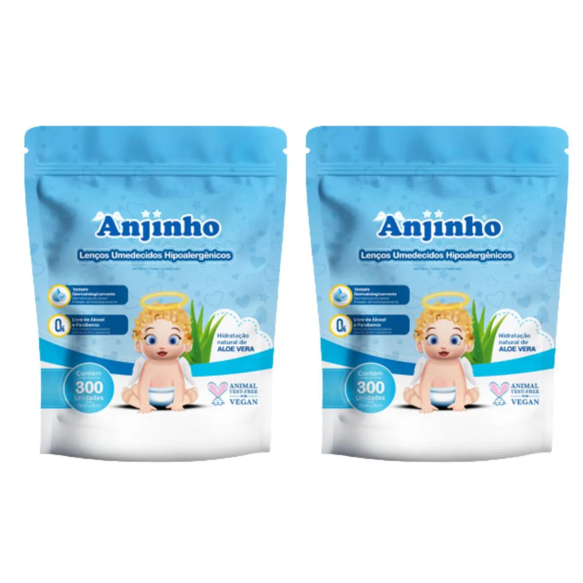 Kit C2 Lenço Umedecido com 300 Refil Azul - Anjinho