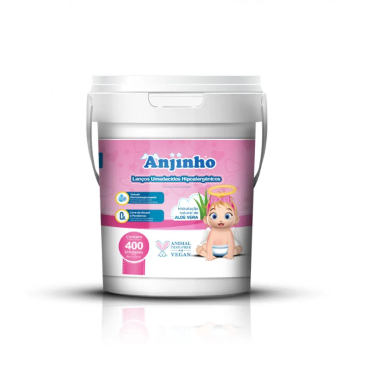 Lenço Umedecido Balde C400 Unidades Rosa - Anjinho