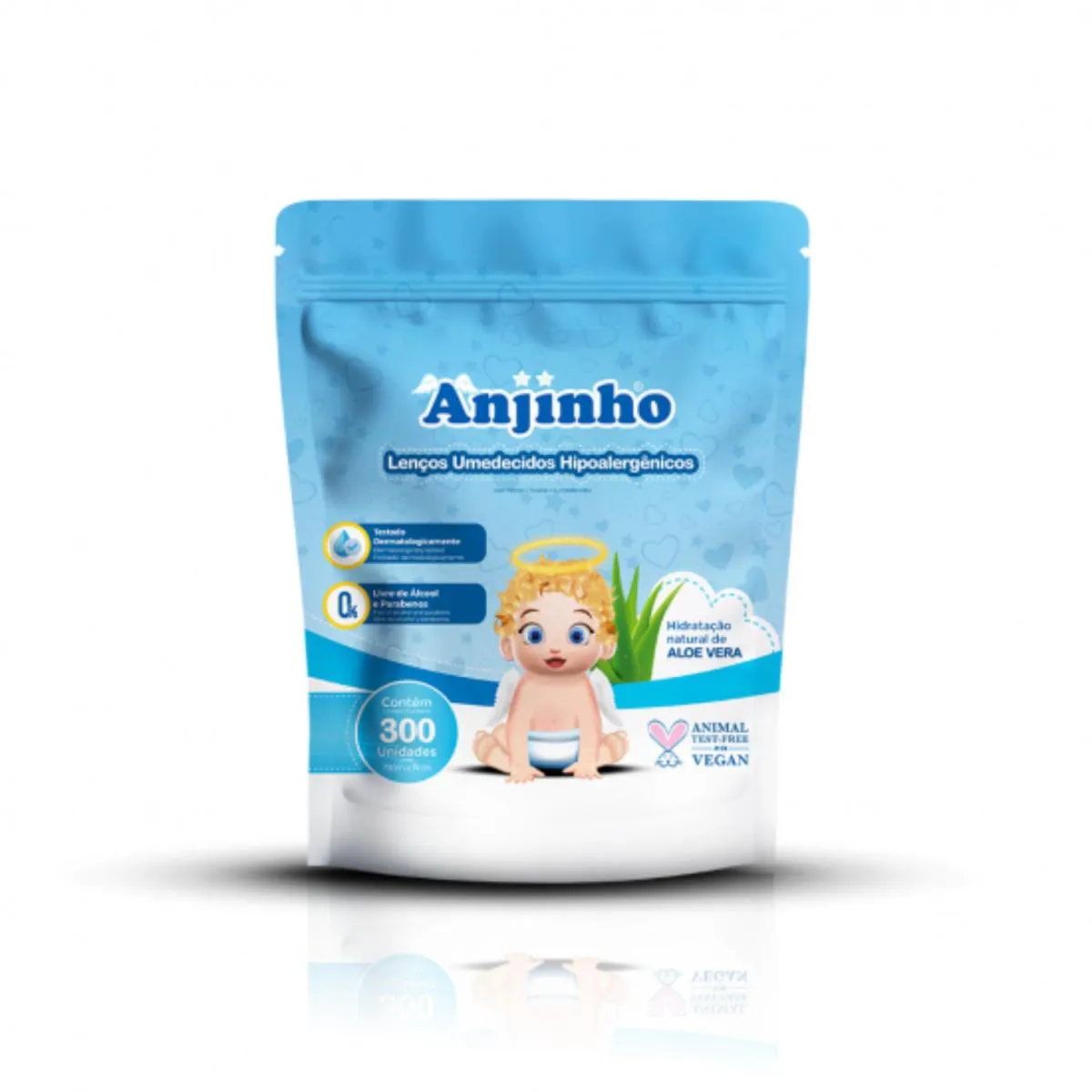 Lenço Umedecido com 300 Refil Azul - Anjinho