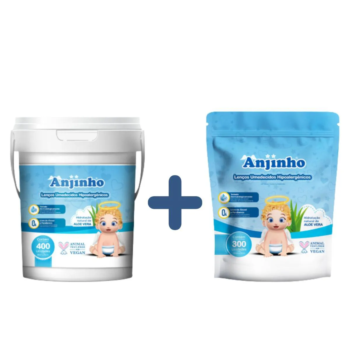 Kit Lenço Umedecido Balde com 400 e Refil – Azul Anjinho