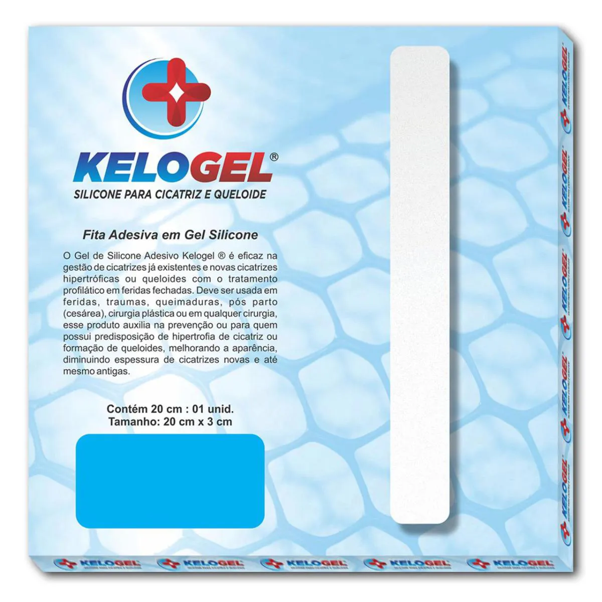 Placa em Gel de Silicone para Cicatriz 20Cmx3Cm Kelogel