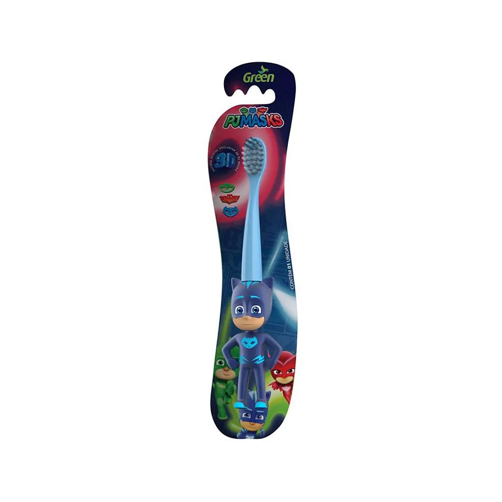 Escova Dental Infantil Azul Macia Até 6 Anos Pj Masks 3D Green