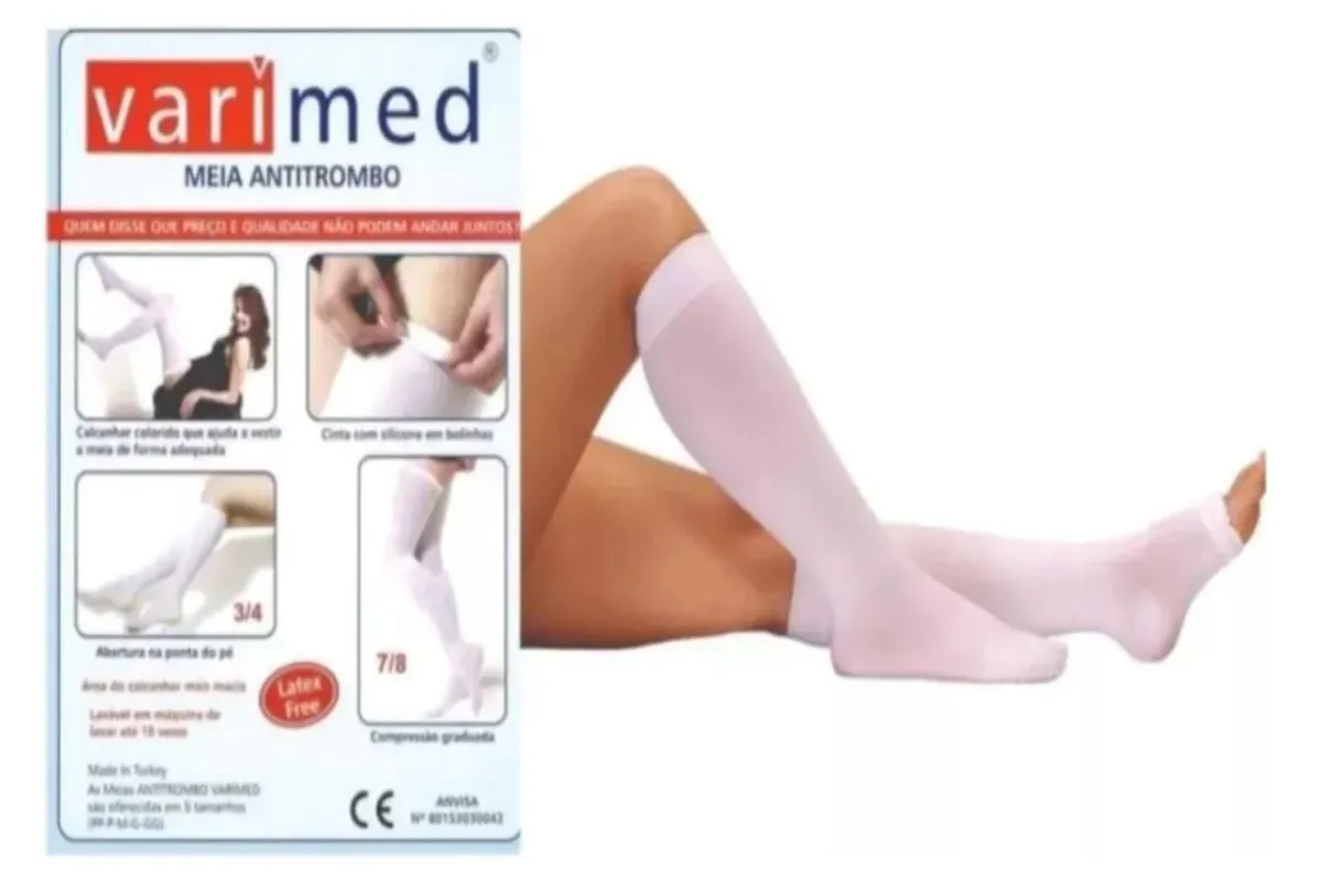Meia de Compressão Pós Cirúrgica Antitrombo Antiembolia Aes 18Mmhg Panturrilha Branca - Varimed XG